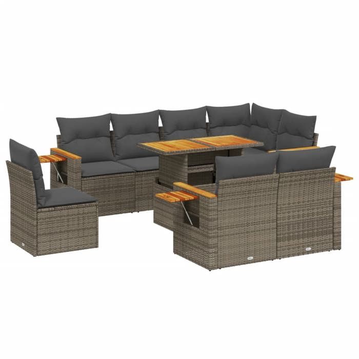 VidaXL Garden Lounge Set with Cushions 9 Pcs, Patio Sofas, Patio Furniture Set, Outdoor Furniture, Grey 3273615