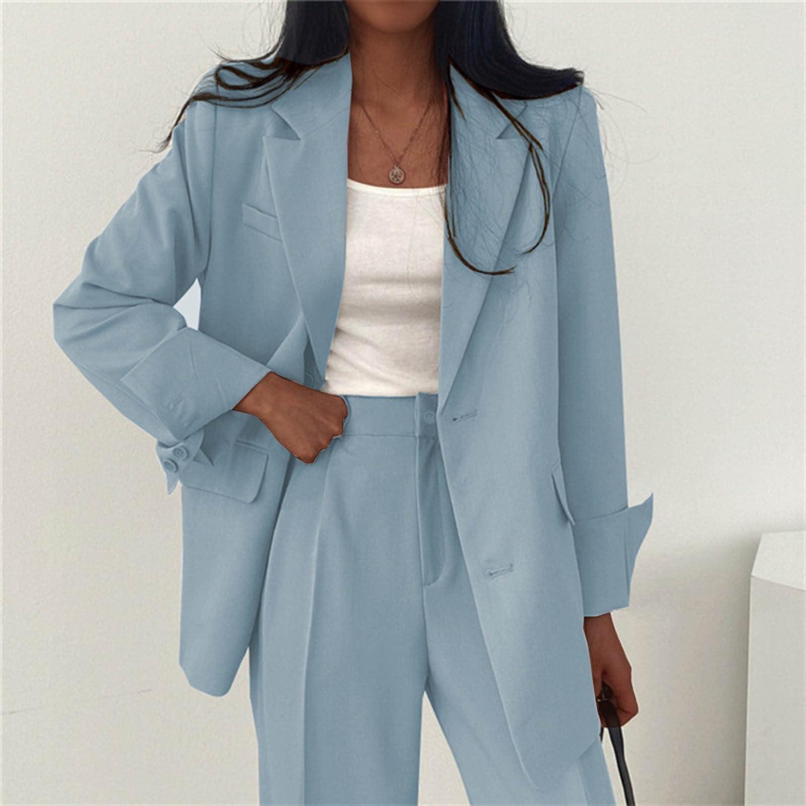 

Жіночий модний повсякденний суцільний однотонний костюм із довгим рукавом і коміром, піджак із темпераментним пальто XXL