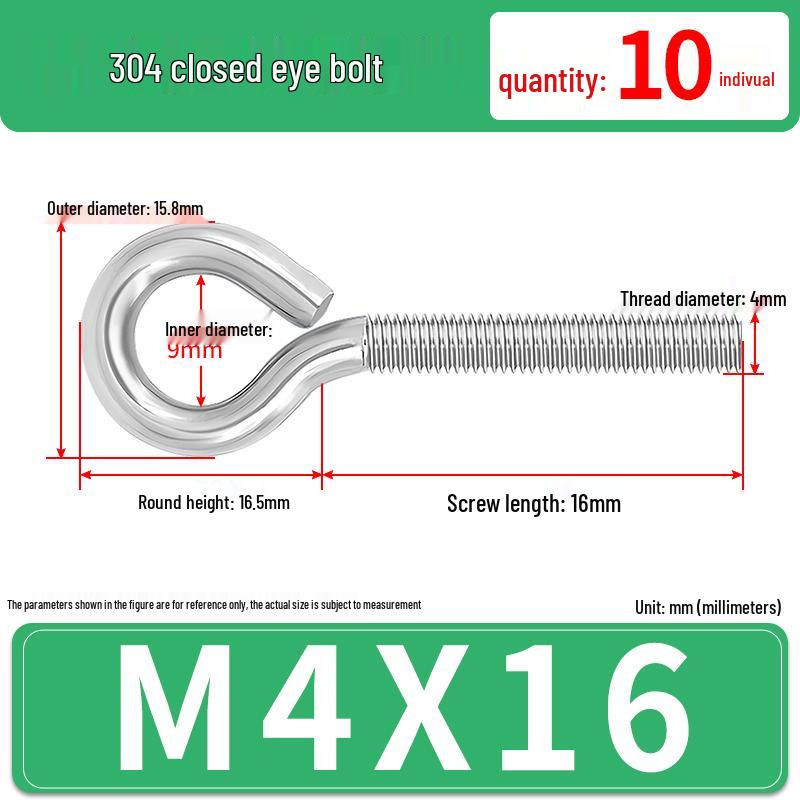 304 Stainless Steel Eyebolt with Ring Hook – Machine Thread Closed Eye Bolt (M4 M5 M6 M8)