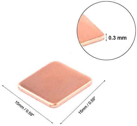 

5 pcs Copper Heatsink, Thickness Heatsink Thermal Pad for Laptop, Chip Cooler, 0.3/0.5/0.8/1.0/1.2/1.5/2mm x 15x15/20x20mm.