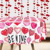 Pink Heart-Shaped Pattern Round/Rectangular Tablecloth, Valentine'S Day Wedding Table Cloth, Waterproof Leave-In Coffee Table Cover