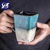 Creative Flow Glaze Square Coffee Mug With Spoon and Lid Retro Tea Cup Simple Household Matte Color Ceramic Milk Water Cup Gift