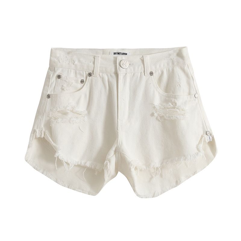 

Akiyo European and American Hole Rough Edge Summer Denim Shorts White M
