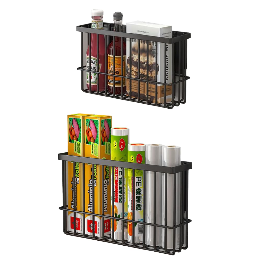 

AZNABLE Magnetic Wrap Holder, Kitchen Storage Case for Refrigerators and Small Items, No Drilling Required (Black, Small Size)