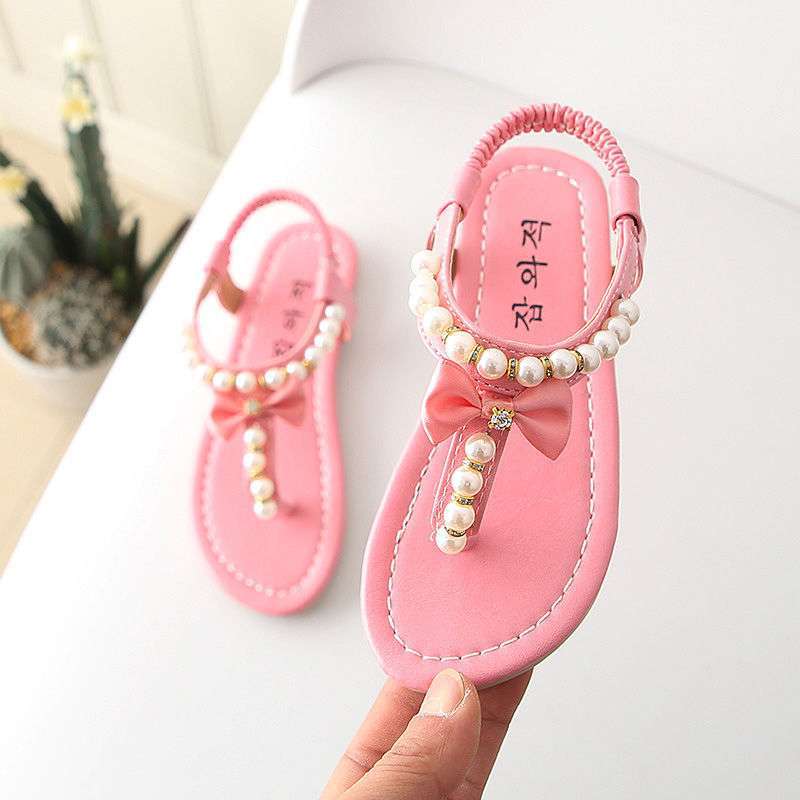2025 summer Korean version of the new girls sandals princess shoes pearl flip-flops toe sandals baby shoes children's shoes