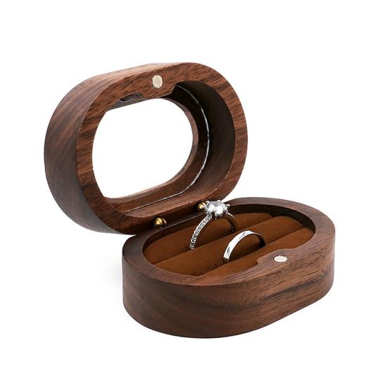 Wooden Ring Box with Small Wood Holder Case Rustic Double Ring 2 Slots Jewelry Gift Storage