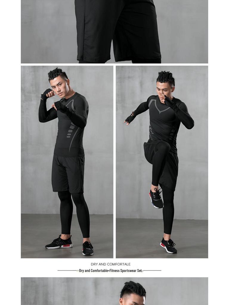 Schnelltrocknendes Kompressions-Sportset für Herren: Sommer Kurzarm-Top & Tights zum Laufen, Trainieren und Basketballspielen.