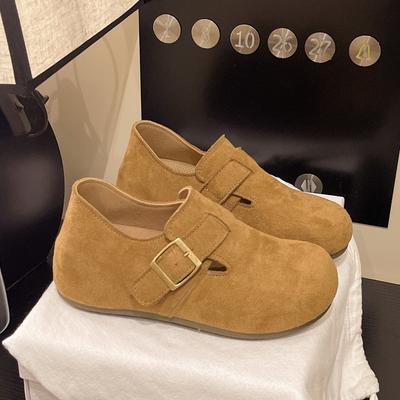 Retro Interior Height Increasing Single Button Boken Shoes for Women 2026 New Model for Lazy People  One Foot Flat Bean Shoes