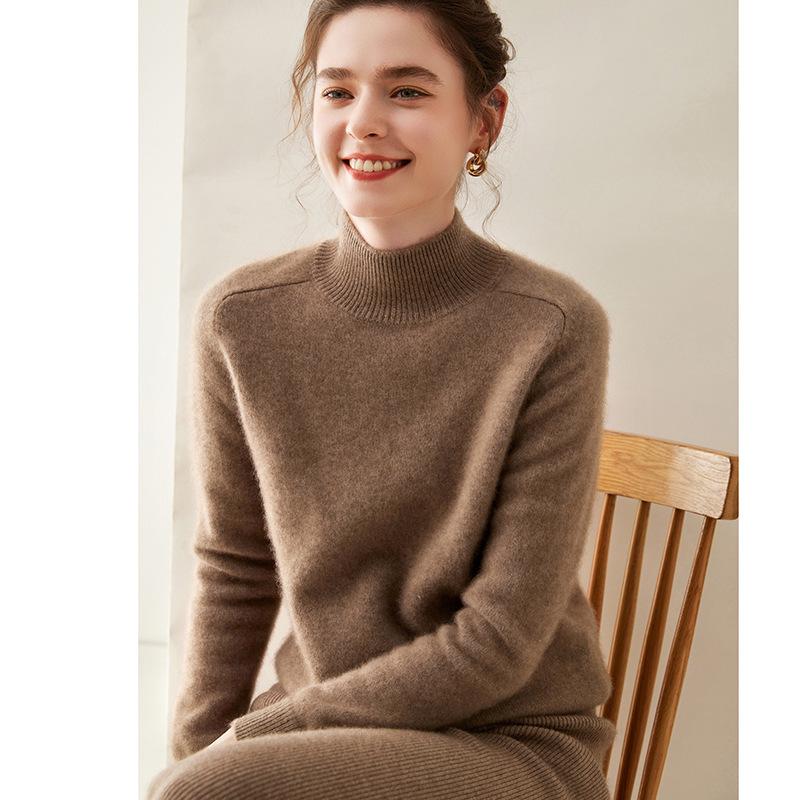 Women’s Thick Cashmere High Collar Knit Sweater – Autumn/Winter Saddle Shoulder Layer