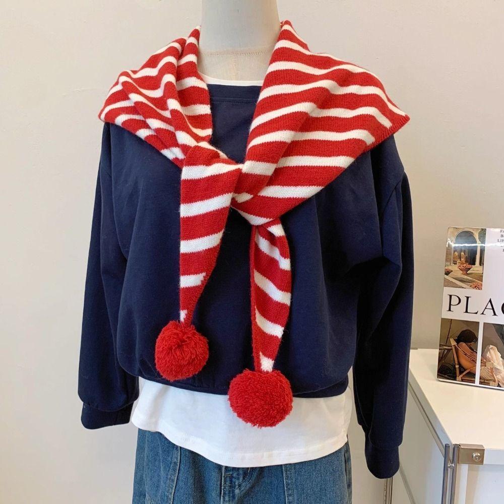 Thicken Triangular Knitted Shawl Long Stripe Scarf Retro Wool Scarf  Autumn Winter