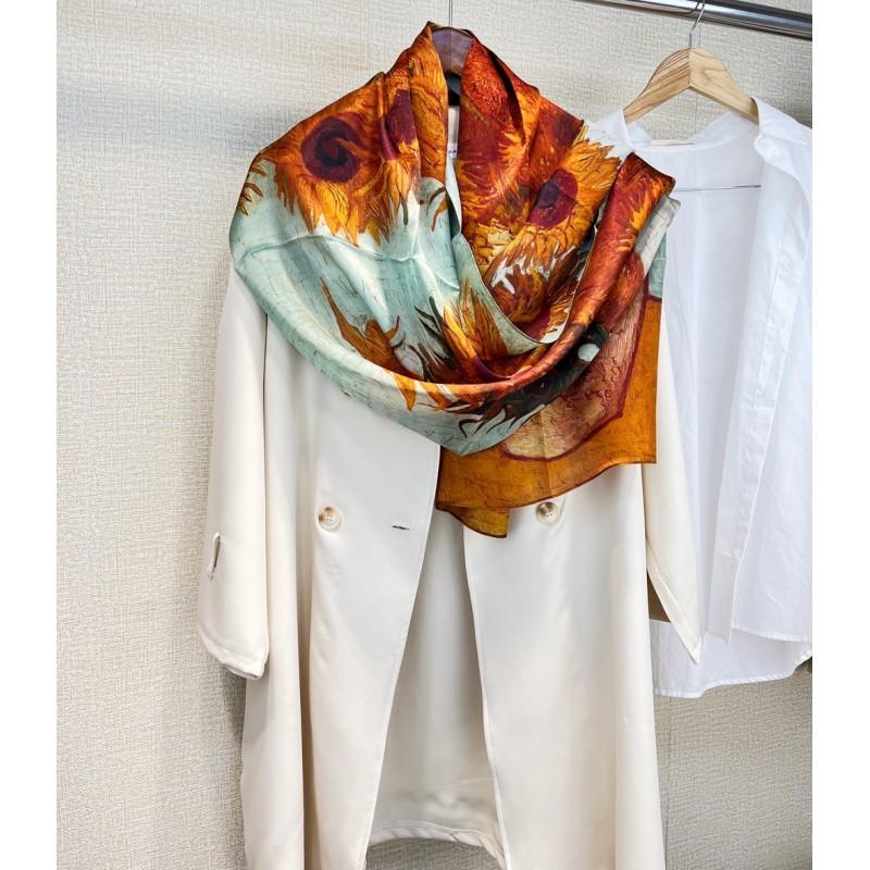 Van Gogh Oil Painting Silk Scarf Long Shawl 100% Satin Gift Mom