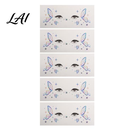 Eye Tail Stickers 5 Sheets Glitter Butterfly Stickers Temporary Face Tattoos for Kids Party Kids Cartoon Decals Festival Makeup Decor Easy Makeup