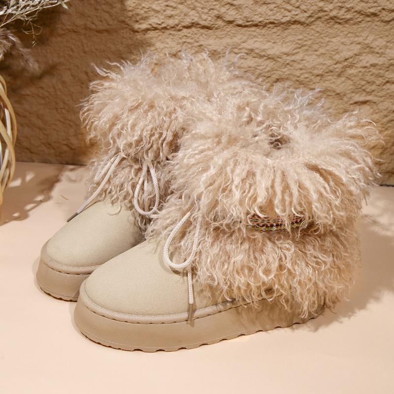 Plush Sleeve Snow Boots Winter New Round Toe Cow Suede Warm Platform Plus Size Cotton Shoes