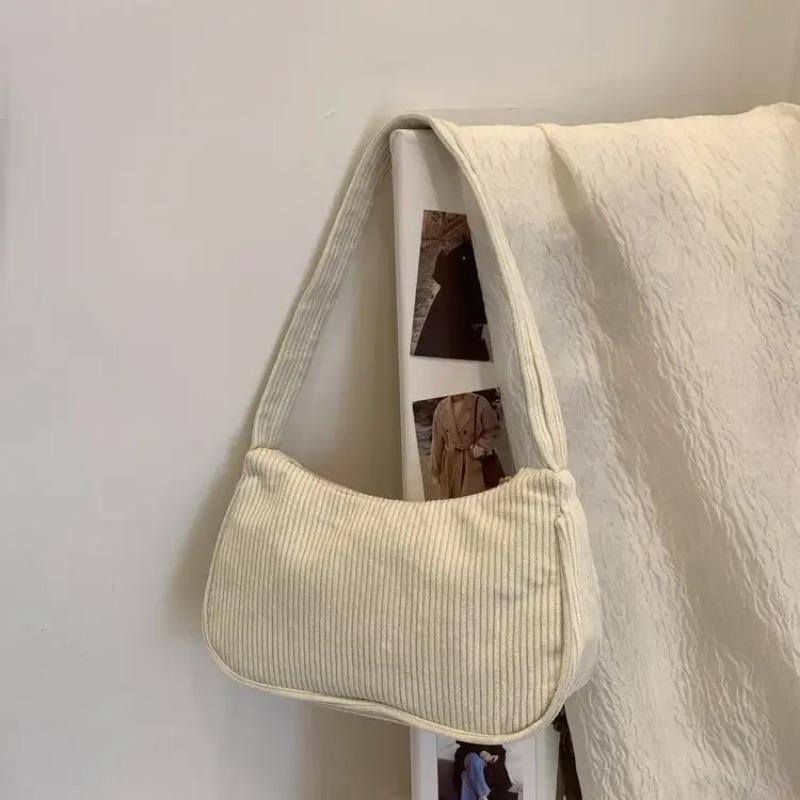 

Fashi Vintage Women Handbags Corduroy Underarm Bag Casual Women Shoulder Bags Solid Color Zipper Female Handbag (20cm<Max Length<30cm) слоновая кость