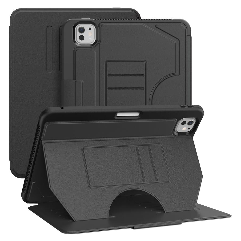 For iPad Pro 11 (2024) PU Leather Tablet Case Card Holder Auto Wake/Sleep Stand Cover with Pencil Slot