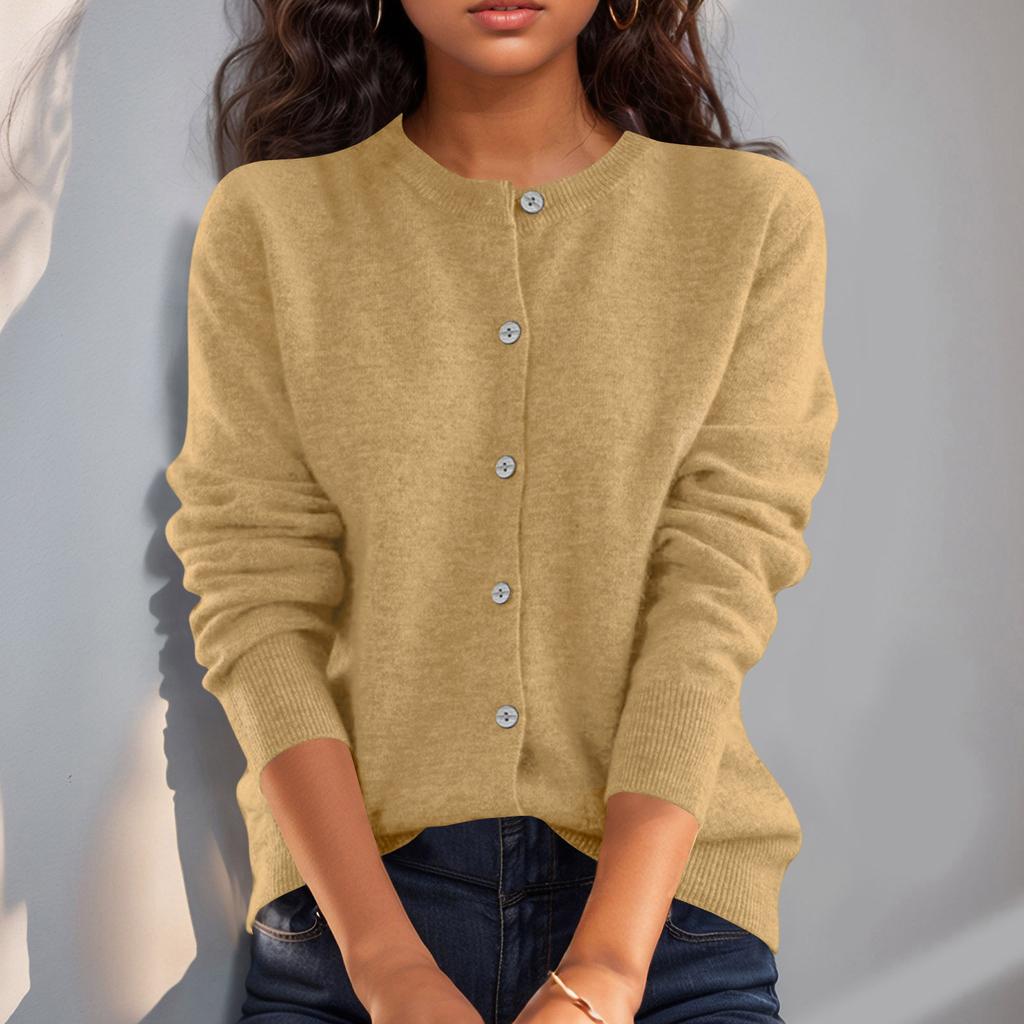 Women’s Long Sleeve Knit Cardigan Crew Neck Button Down Soft Lightweight Sweater Classic Fit for Everyday Wear
