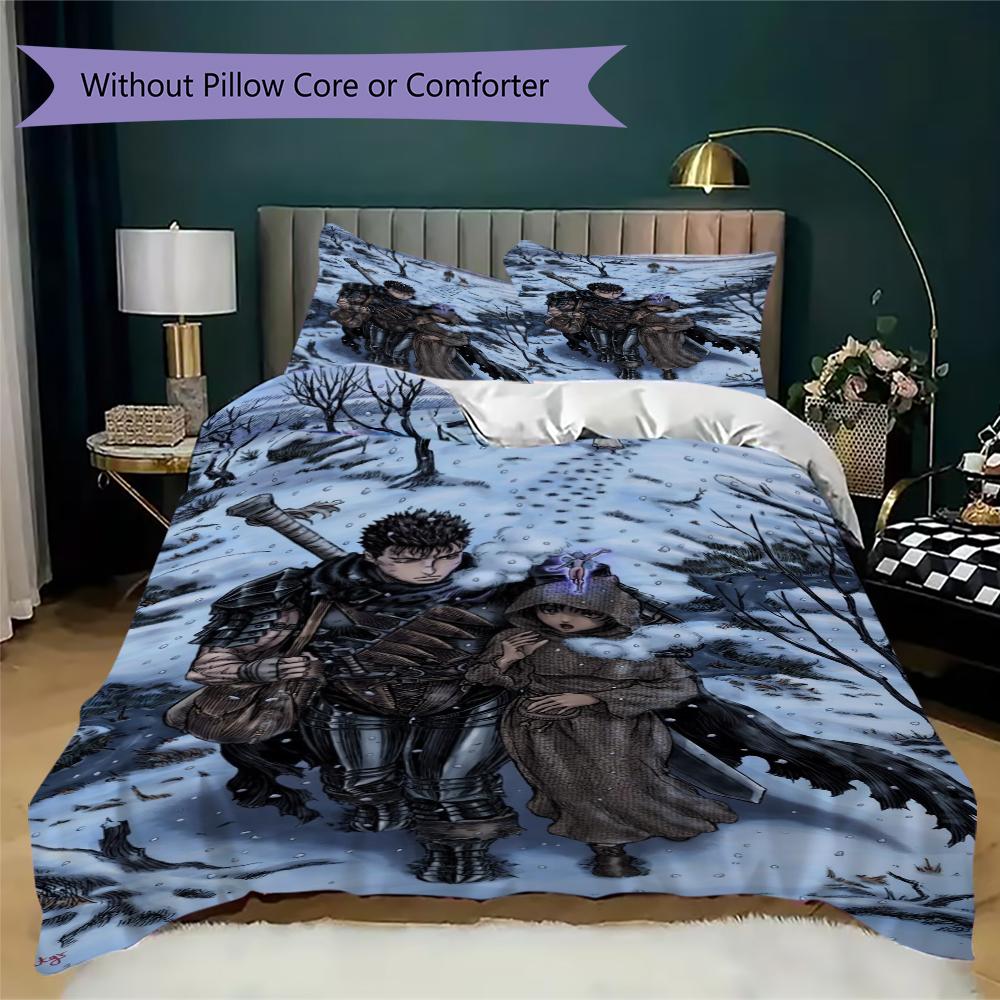 Berserk Pattern Bedding,Quilt Set Quilt Cover Pillowcase Home Birthday Gift(1 * Duvet Cover + 2 * Pillowcase, Without Core)_lx