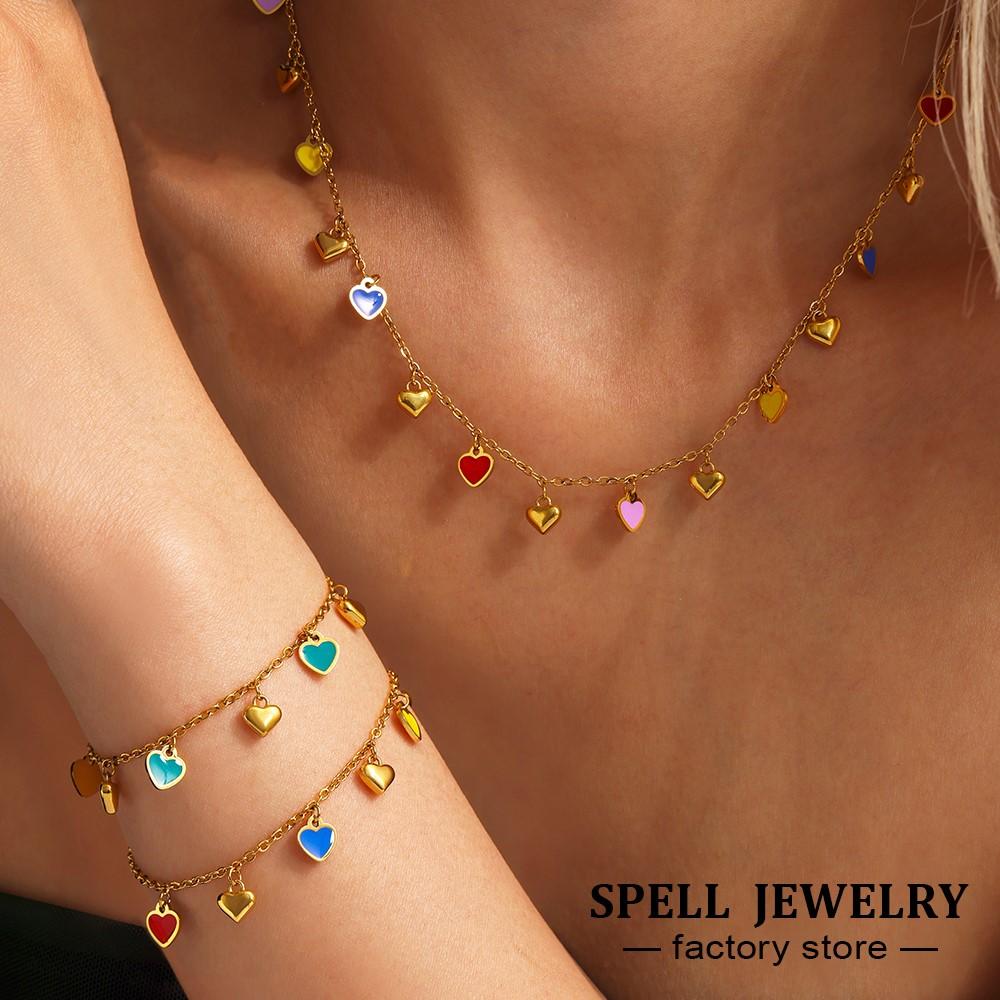Ketten Halskette Armband Aus Edelstahl 18 Karat Vergoldet Mit Multi Emaille Herz Anhängern Halsketten Armbänder Fußkettchen Für Frauen