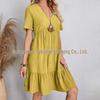 2026 Summer Women's Casual Short Sleeve Belted Flowy Dress