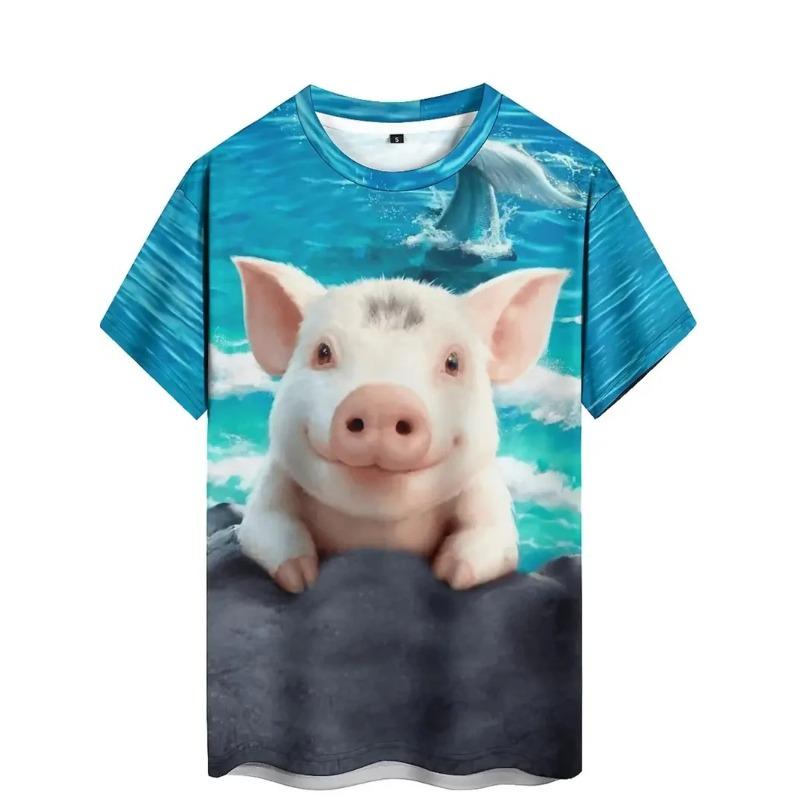 3D Print Men's Funny Flying Pig Graphic T-Shirts Clothes Summer Round Neck Short Sleeve Cute Pig Casual T-shirts