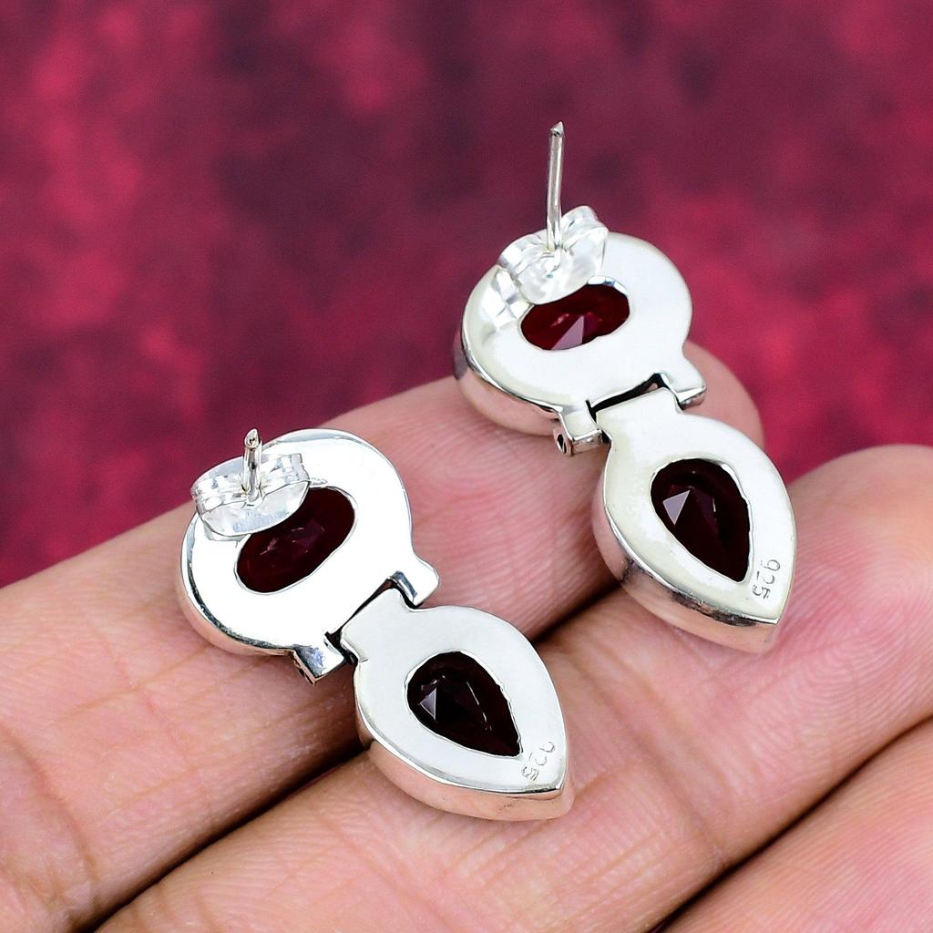 Garnet Earrings Gemstone Jewelry, 925 Solid Sterling Silver Earrings, Handmade Jewelry Birthstone Earrings, Gift For Him