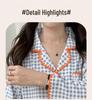 Women's Spring Plaid Cardigan Pajama Set - Shell Collar, Waffle Knit, Faux Cotton, Long Sleeve Casual Homewear