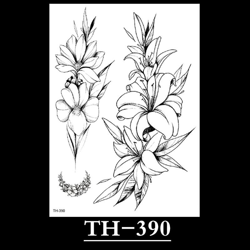 Flower Arm Tattoo Sticker, Half Arm Waterproof Tattoo Sticker, Sketch Line Tattoo Sticker Tattoo