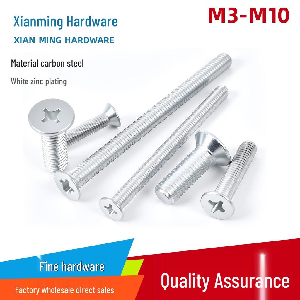White Zinc Plated Cross Recessed Countersunk Head Screws & Bolts, Machine Thread, M3-M12