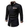 Camisa xadrez masculina casual primavera outono splice camisa de manga comprida masculina