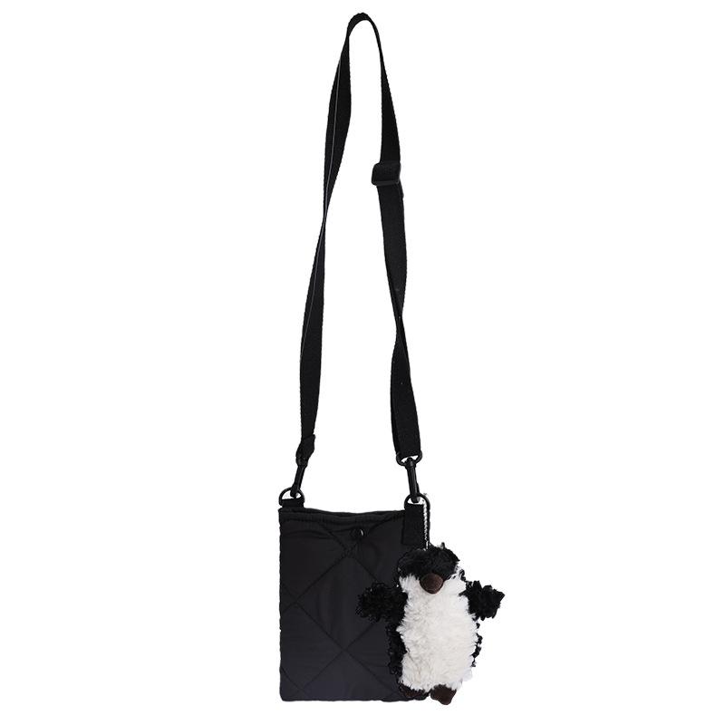 

2025 winter new high-end diamond cotton clothes, shoulder mobile phone bag, fashionable, simple and versatile, light messenger bag no pendant чорний