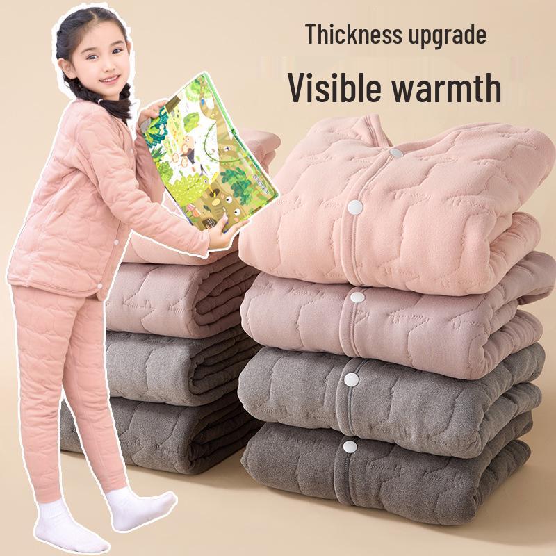 Winter Kids' Fleece-lined Cotton Jacket & Pants Set - Warm School Uniform for Boys & Girls