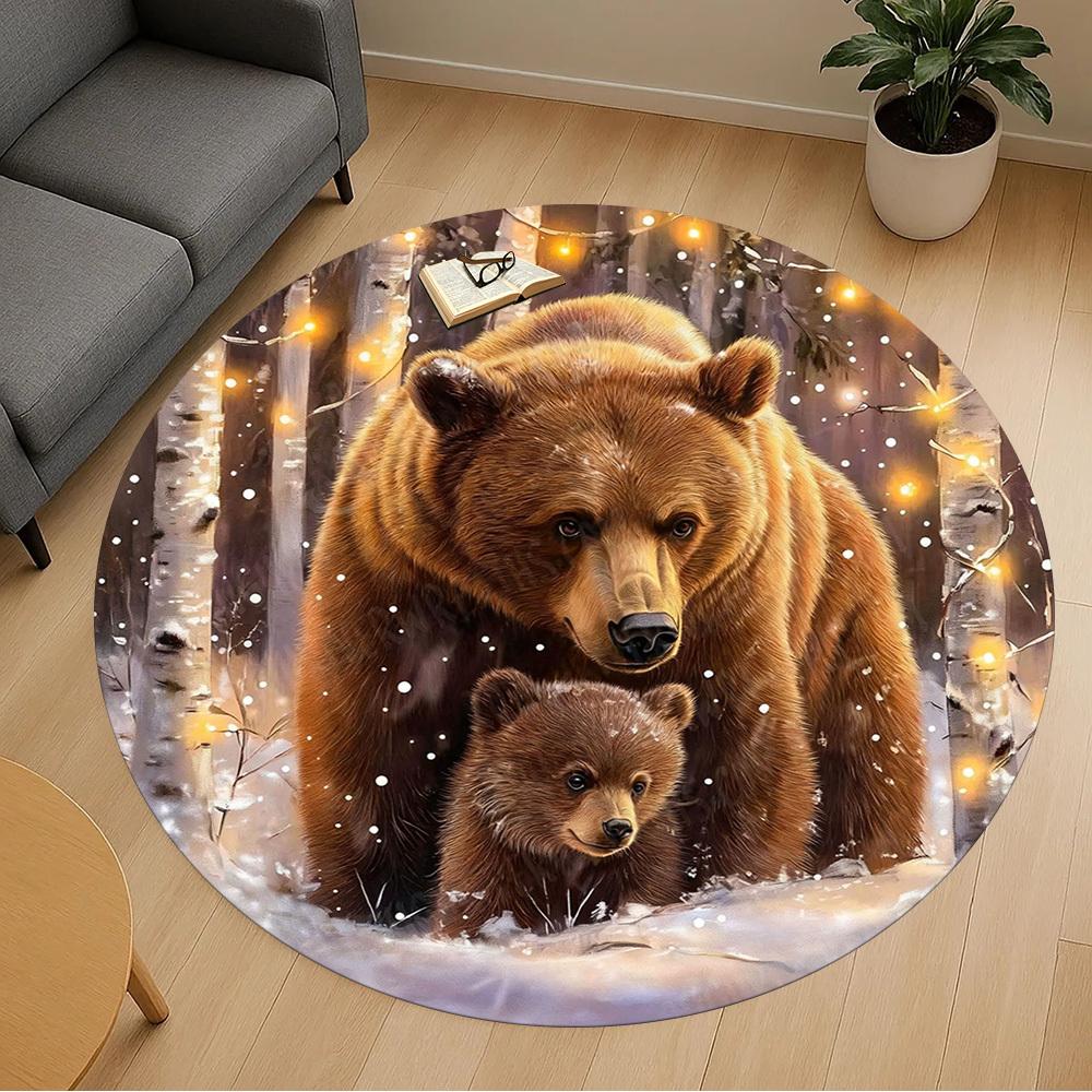 1PC Bear Cub Winter Office Round Area Rug, Under Office Chairs Bedroom Living Room Home Decor,Carpet for Office, -1110193
