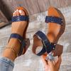 Women's Fashion Chunky Sandals Summer New Round Head Open-toe Line with Waterproof Platform Anti-slip Wear-resistant High Heels