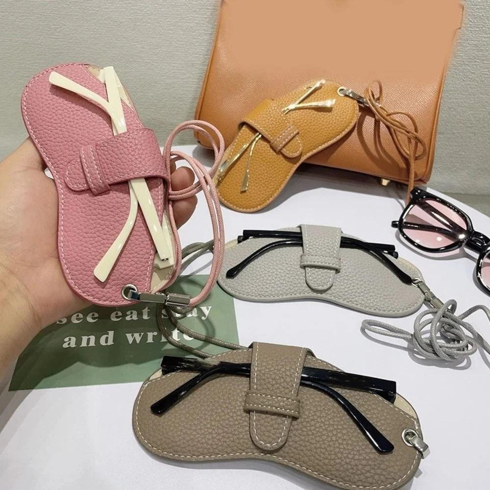 Eyewear Protector Case PU Leather Glasses Bag Hanging Neck Sunglasses Eyeglass Bag Female