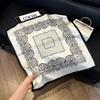 71Cm New Chinese Simulation Silk Square Scarf Soft and Skin-friendly Ink Flower Rhyme Printing Silk Scarf Neck Sunscreen Small Scarf