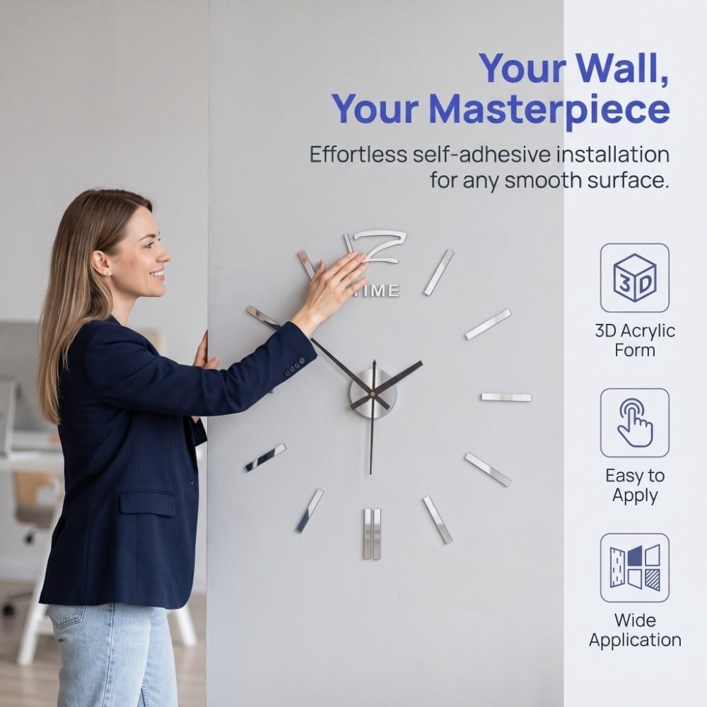 Frameless 3D Wall Clock 50cm Mirror Wall Clock Decorative Wall Clock Sticker Office Decoration