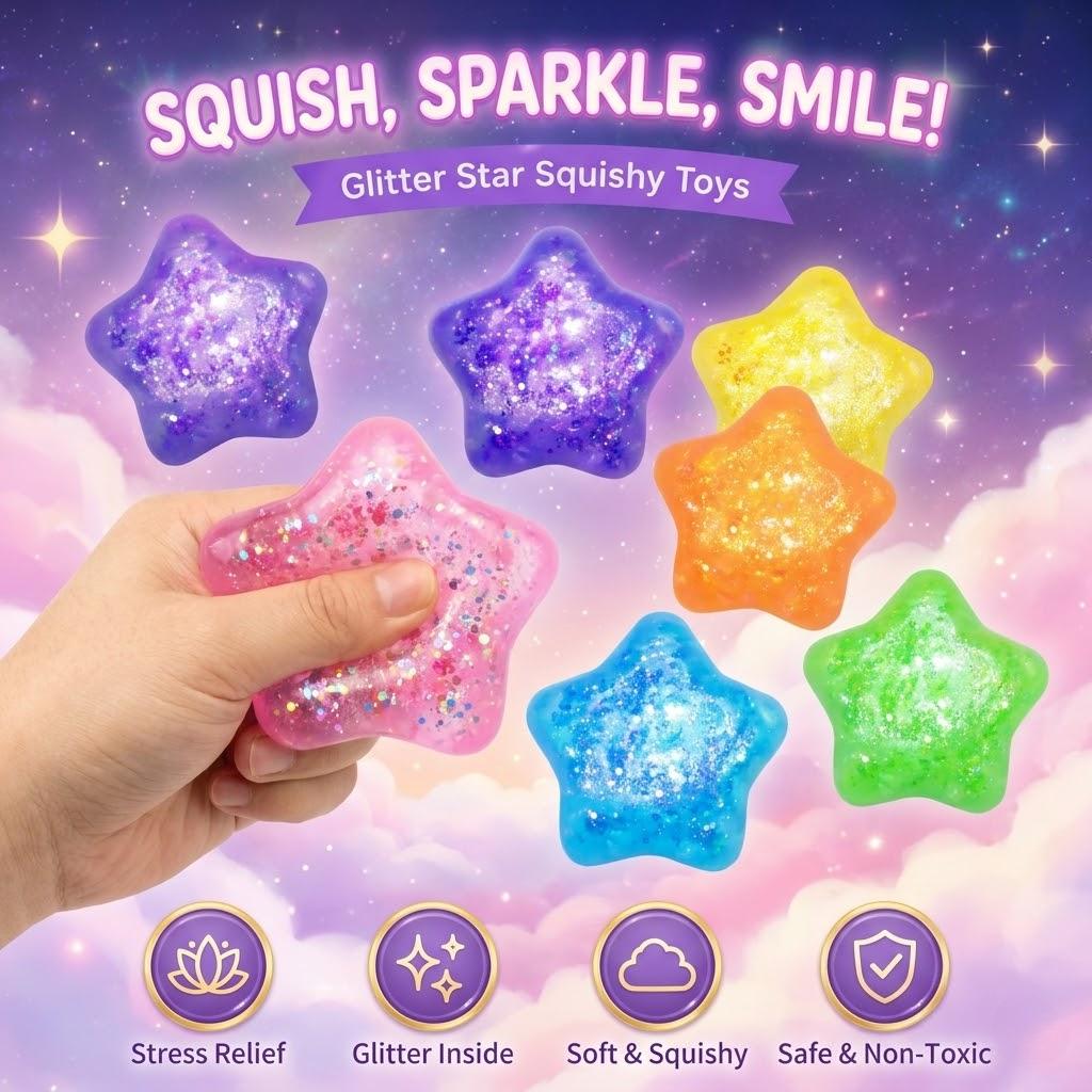 Activating Toys Glitter Star Squishy Ball: Maltose Texture Slow Rebound Squeeze Toy, Aesthetic Taba Stress Ball, Office Relief Fidget, New