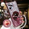 For Huawei Honor 400 Lite 300 Ultra 200 100 90 Pro Case Glitter Plating Makeup Mirror Magnetic Phone Holder Bracelet Cover
