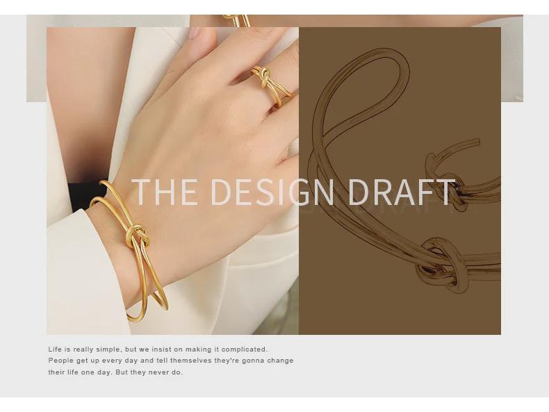 Double-Layer Titanium Steel Twisted Knot Open Ring Bracelet