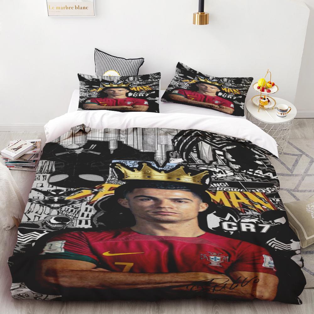 Duvet Cover Set Ronaldo Idol Football Star 3D Printed Soft Quilt Cover For Teens Kids Boys Girls Soft Bed Cover With Zipper