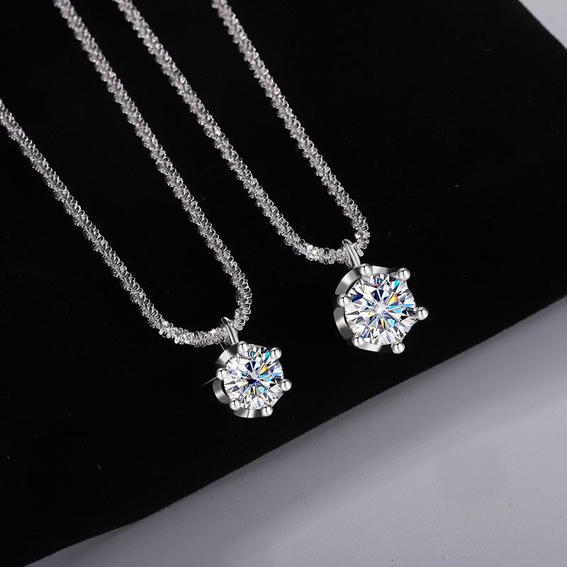 Women's S925 Sterling Silver Sparkling Cauliflower Moissanite Necklace Six-Prong Minimalist Luxury Fashion Clavicle Chain