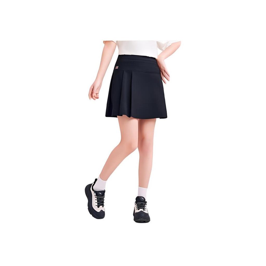 Anta X Kirsh Collaboration Life Series Solid Color Mid Waist Pleated Breathable Casual Skirt Women skirts Black 162428207-2