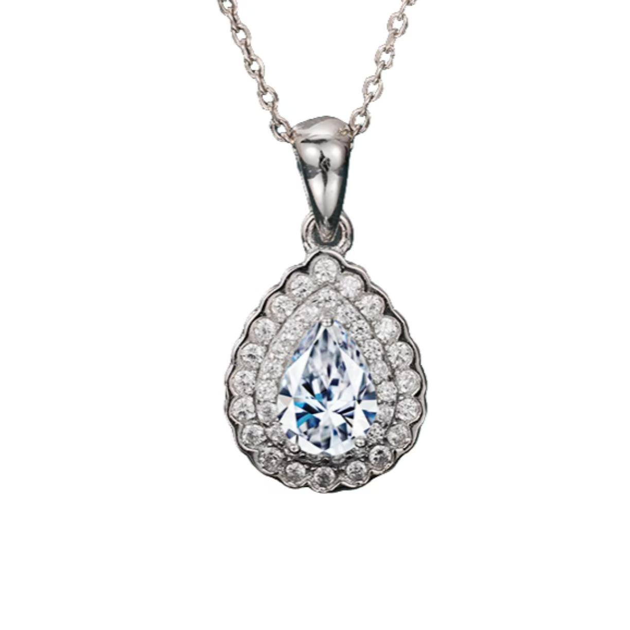 S925 Sterling Silver Moissanite Water Drop Pendant Necklace for Women - Versatile & High-End Jewelry 925 Silver