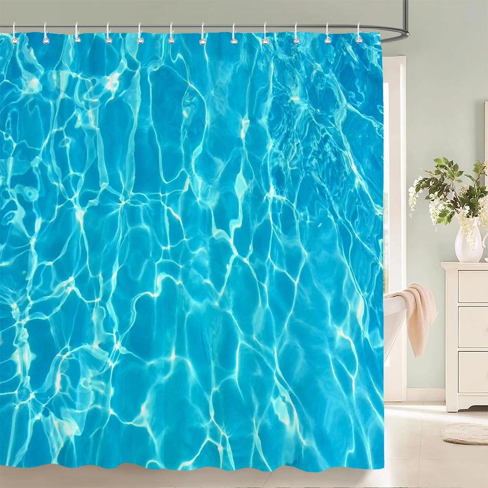 1 pc Blue minimalist art water ripple printing polyester material shower curtain waterproof fabric, bathroom partition curtain