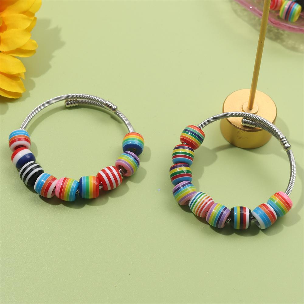30/50/100pcs Rainbow striped European style large hole bead bucket drum resin sliding loose circular spacer beads, DIY snake chain bracelet