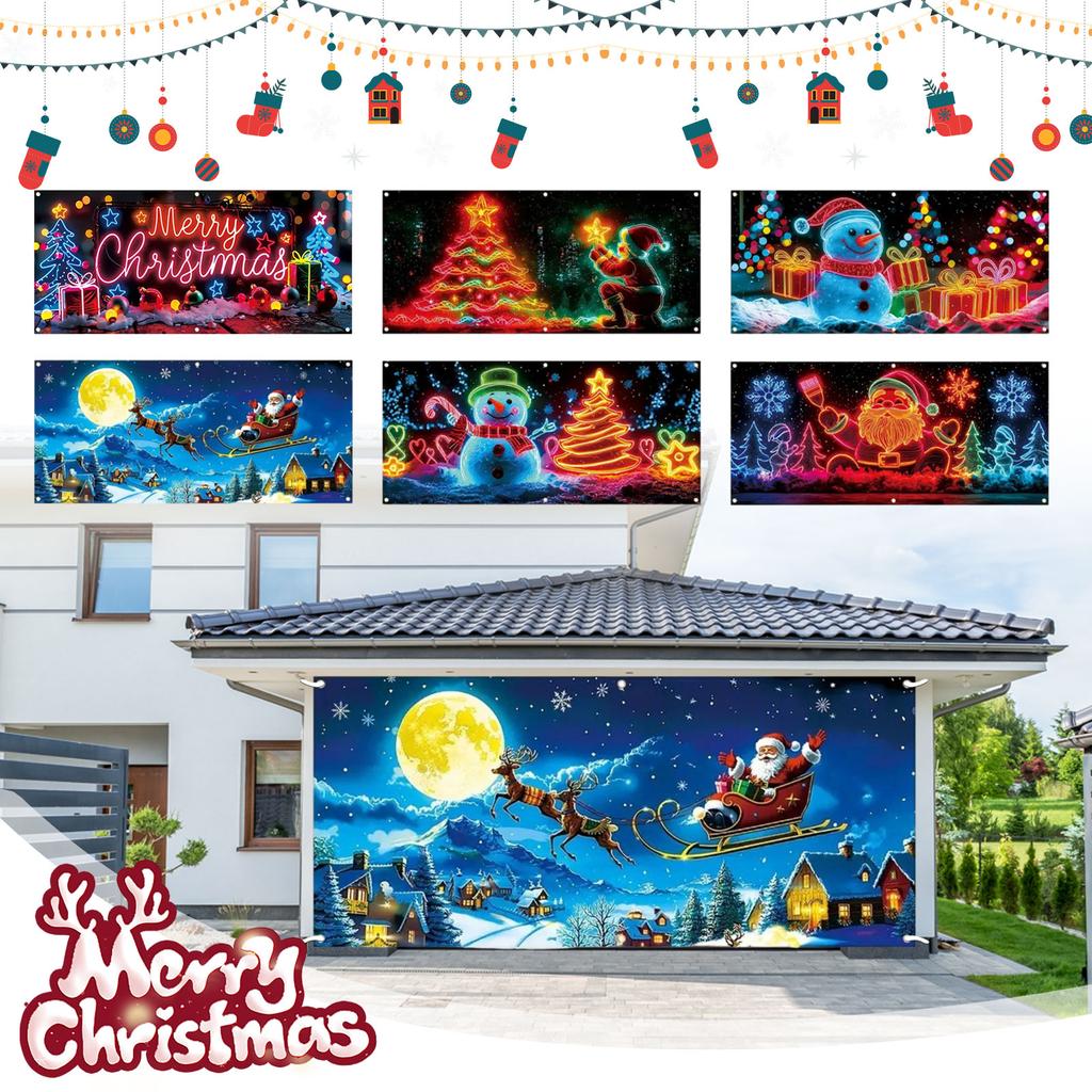 Christmas UV Fluorescent Garage Door Cover Banner Holiday Party Decoration