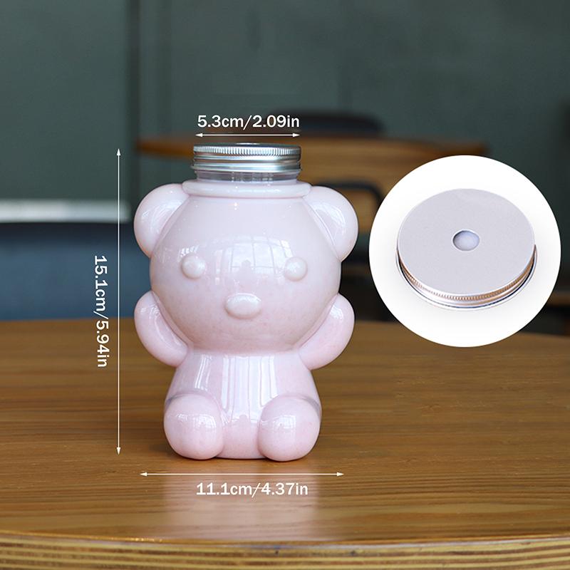 700ml Big Head Bear Transparent Plastic Juice Bottle Sealed Cup for Juices Smoothies Milk And Homemade Drinks