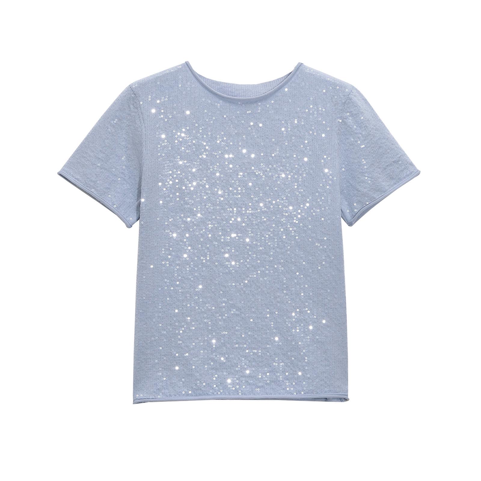 

Весна 2025 Женский Модный Европейский и Американский Стиль Трикотажный Свитер с Пайетками Medium синий