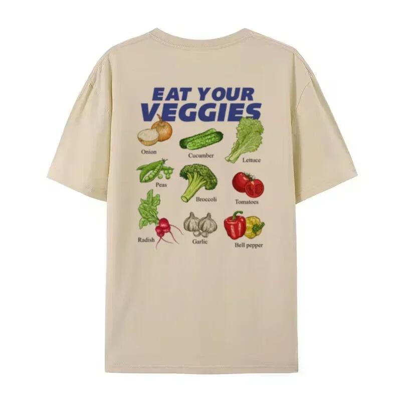 Women's Retro Vegetable Pattern T-shirt Harajuku Y2k Street Wear T-shirt Grunge Aesthetic Vegetarian Shirt Neutral Fashion Top