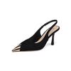 Fashion 2025 New Metal Toe Open Back Stiletto Sandals Thin Heel One Strap Women Vulcanized Shoes